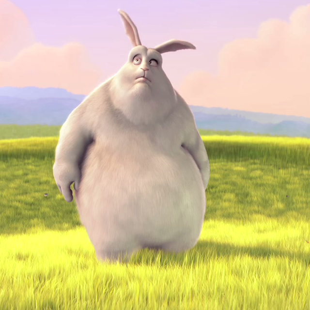 Big Buck Bunny standing in a sunlit meadow